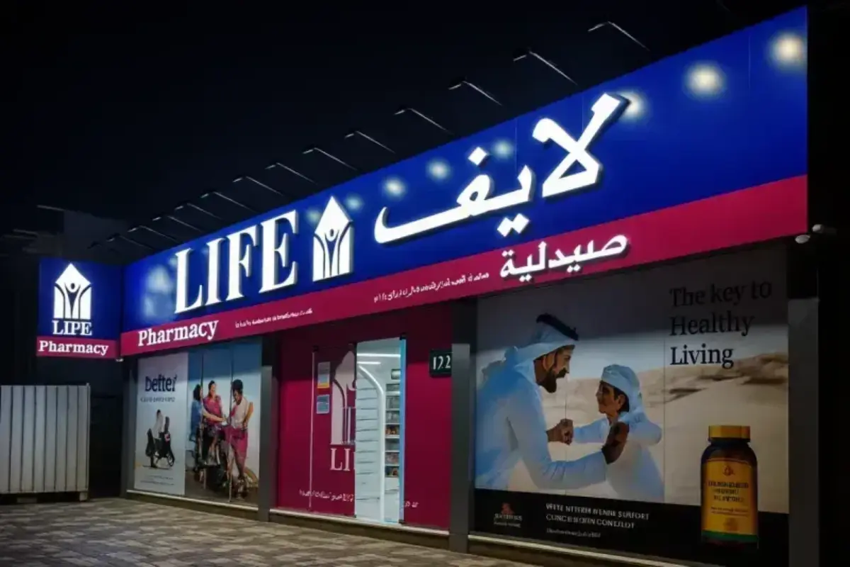 Shopfront Sigmboard for Life Pharmacy, 3D Illuminated Acrylic Letters with ACP Custom Color