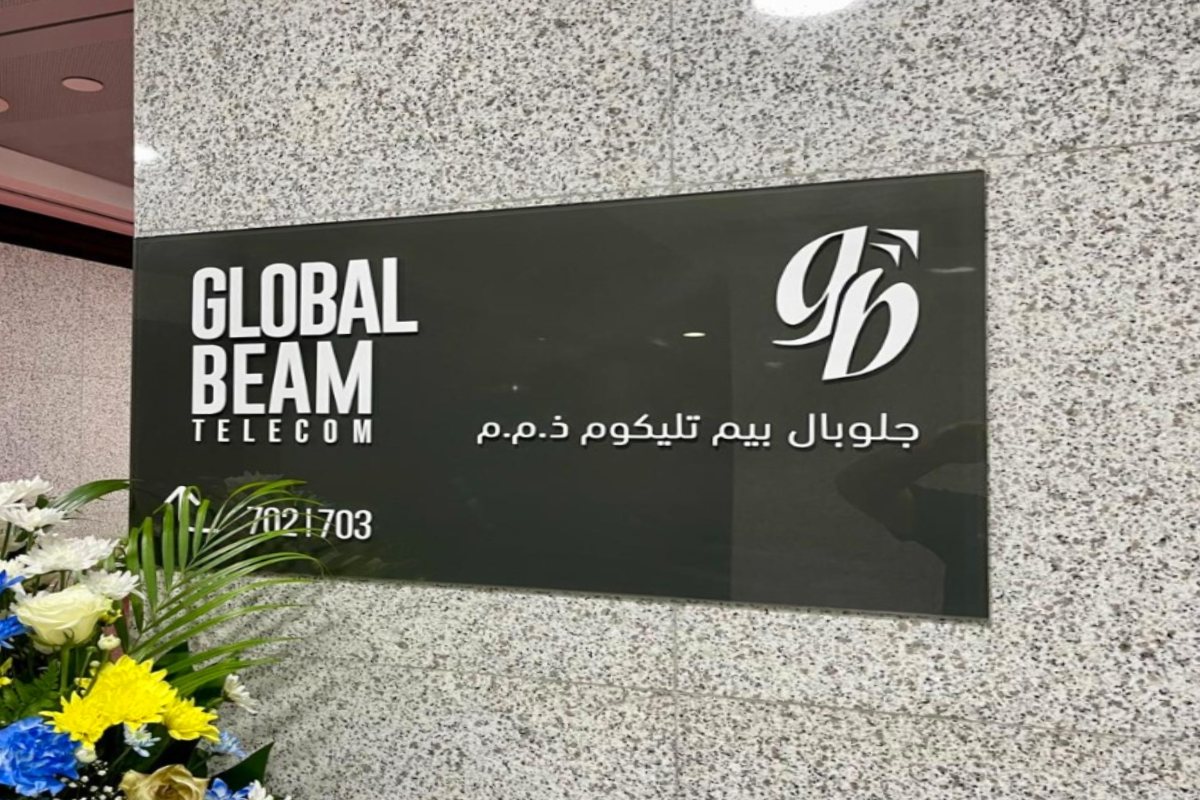 acrylic door signage for global beam telecom in Electra Abu dhabi