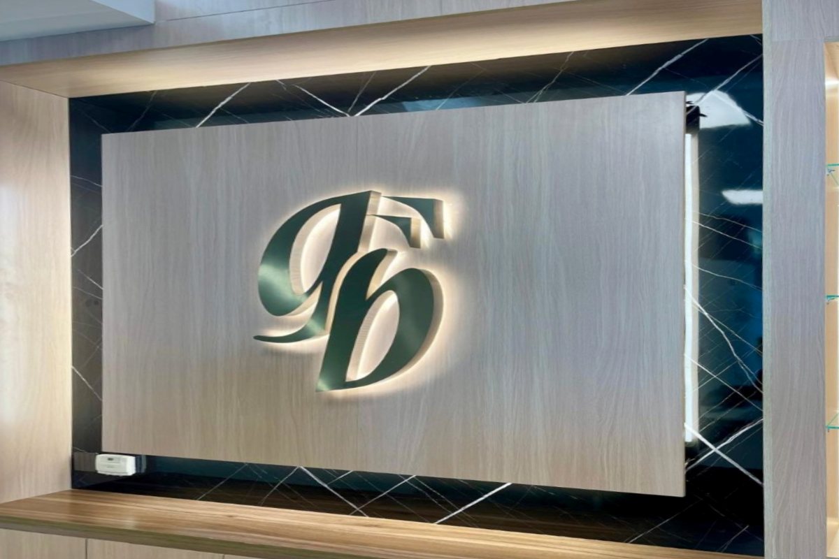 backlit reception signage in electra st abu dhabi by Ninety Nine Advertising LLC