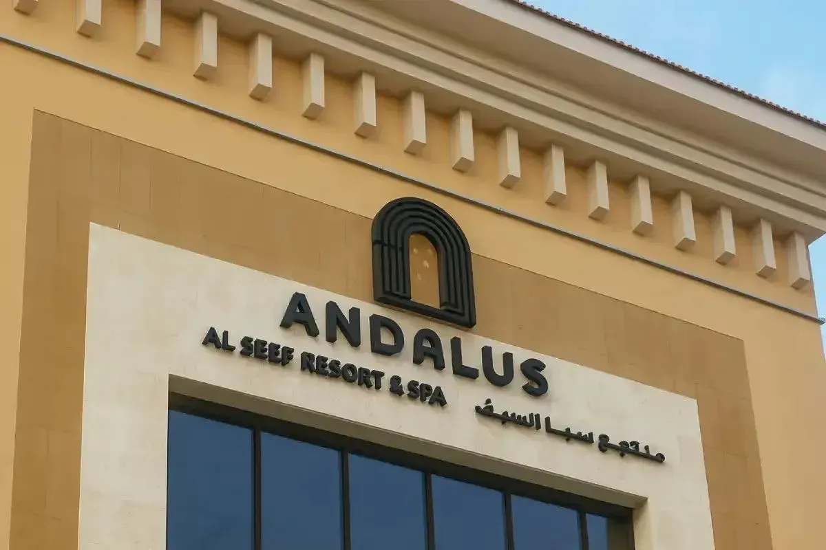 Professional signage installation in Abu Dhabi featuring a 3D signboard of Al Andlus done By Ninety Nine Advertising LLC
