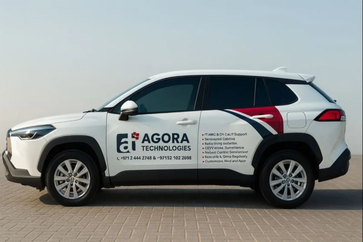 Partial SUV branding with rear graphics and side logo lettering in Abu Dhabi