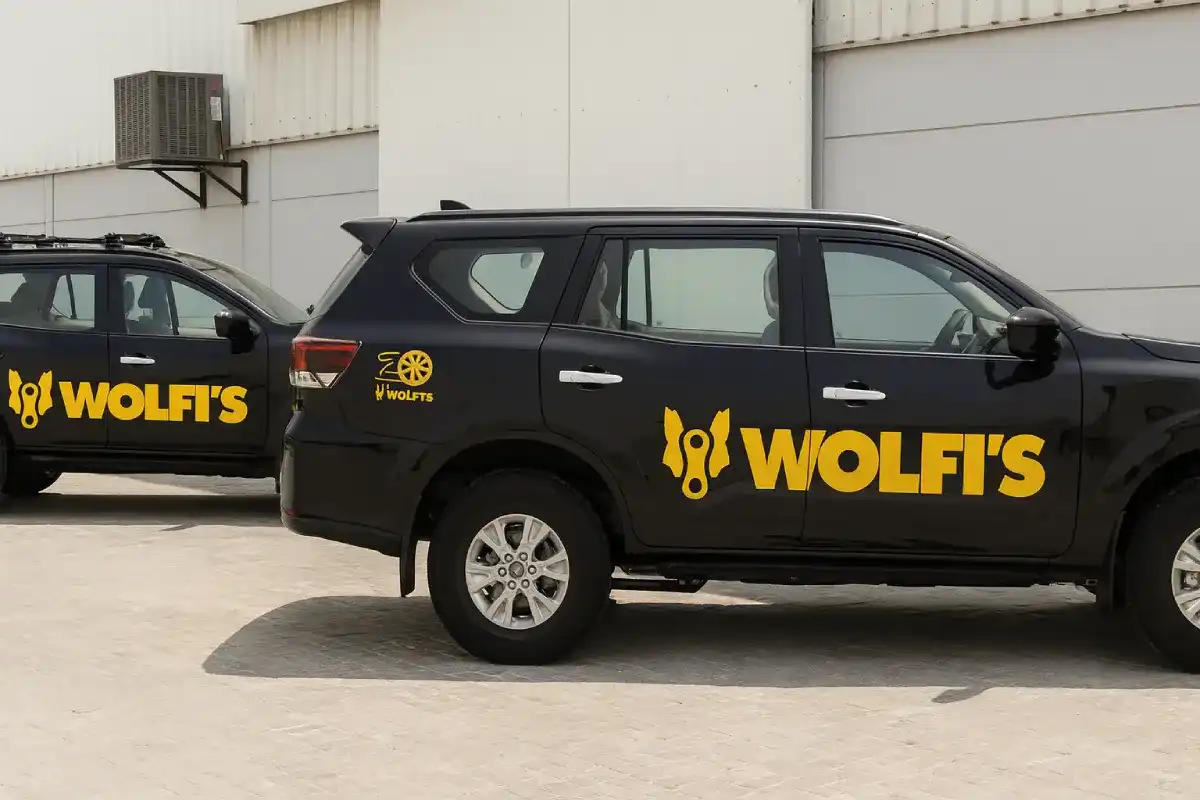 Cut reflective vehicle stickers on an SUV, Abu Dhabi