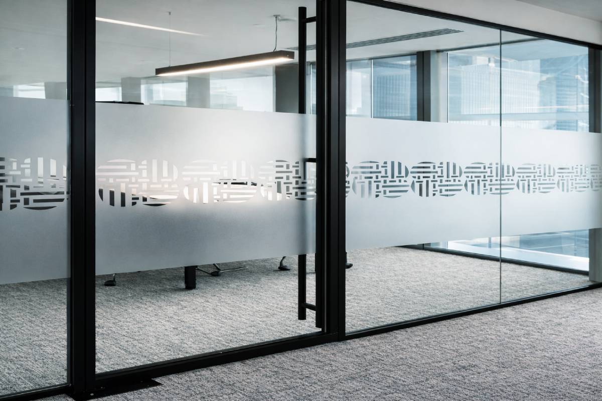 Frosted Glass Sticker with reverse cut logo pattern in Abu Dhabi
