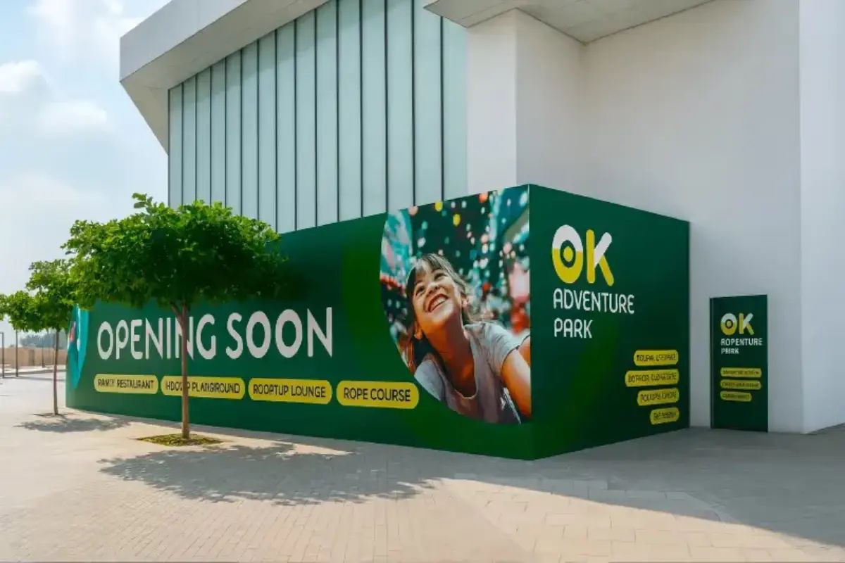 Fence banner branding for Peaksy in Yas Island Abu Dhabi