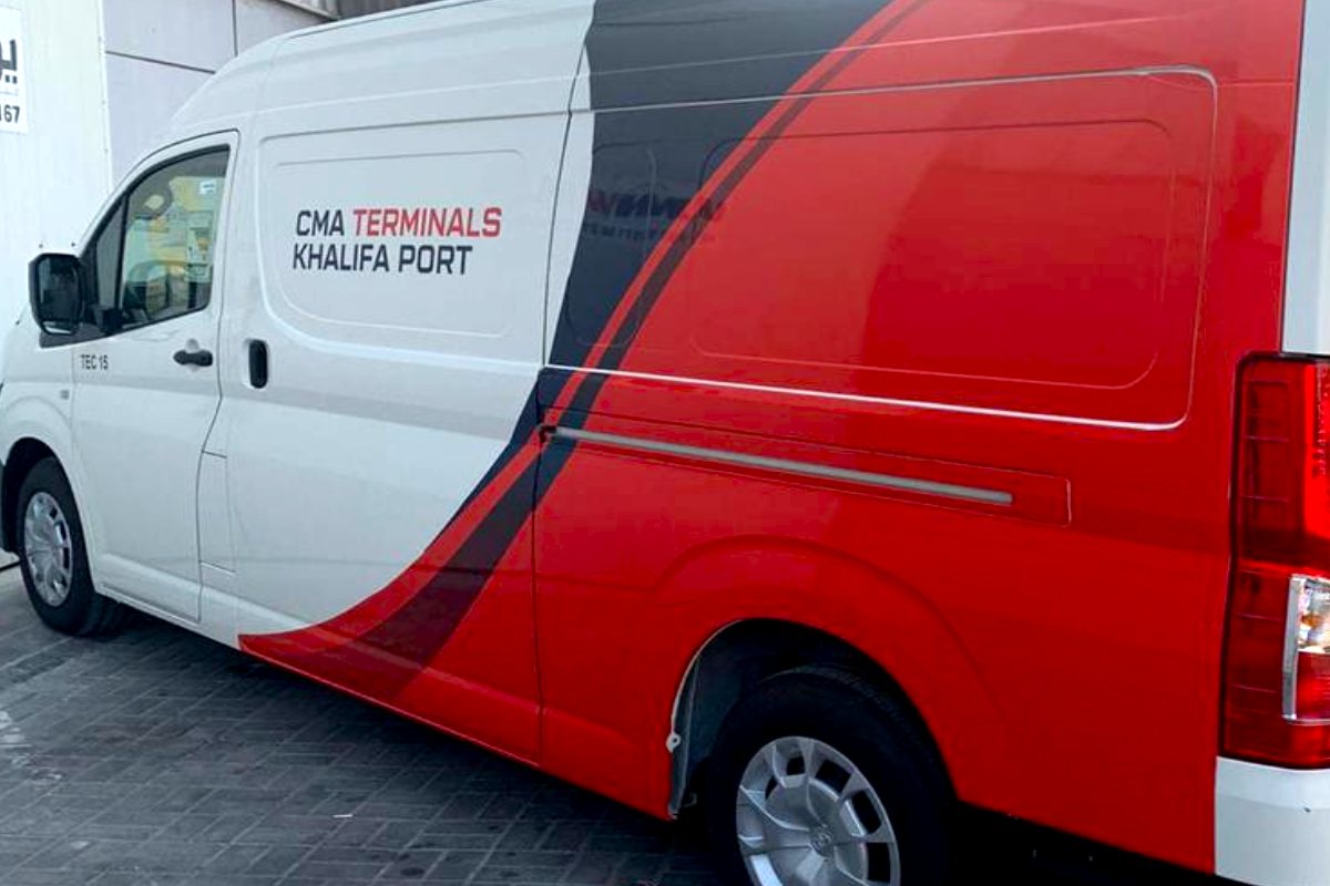 CMA Terminals partial fleet graphics at Khalifa Port, Abu Dhabi