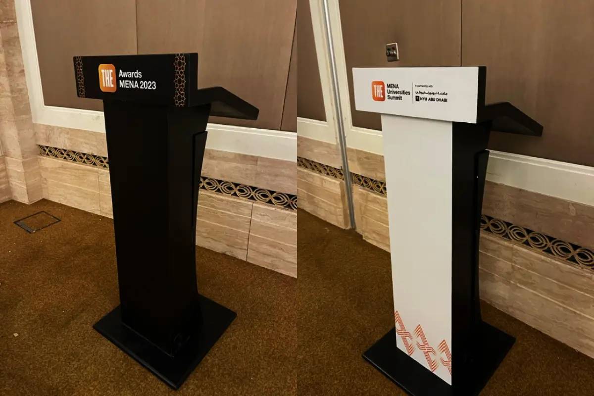 podium branding in abu dhabi for mena universities summit in NYU Al Reem