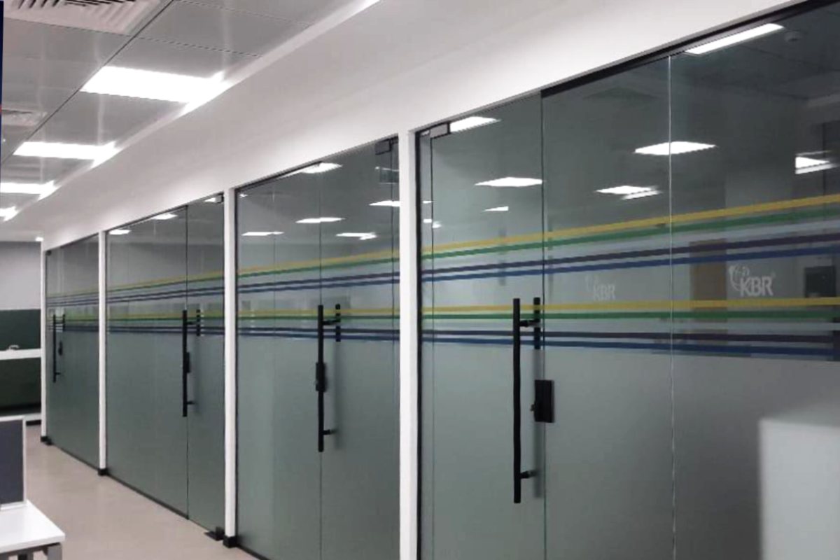 Printed frosted glass stickers for office branding and privacy in Abu Dhabi