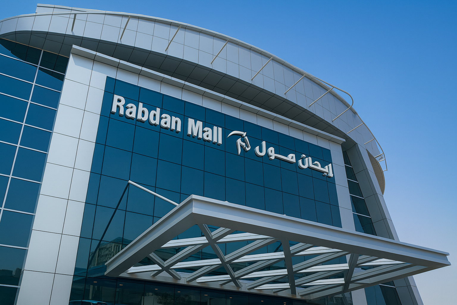 Outdoor Facade Sign with frontlit 3D acrylic letters installed for Rabdan Mall