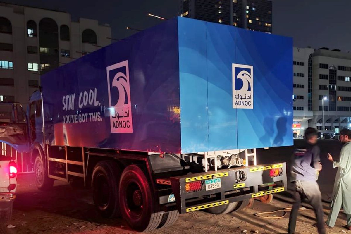 ADNOC truck fleet branding, rear view, Abu Dhabi
