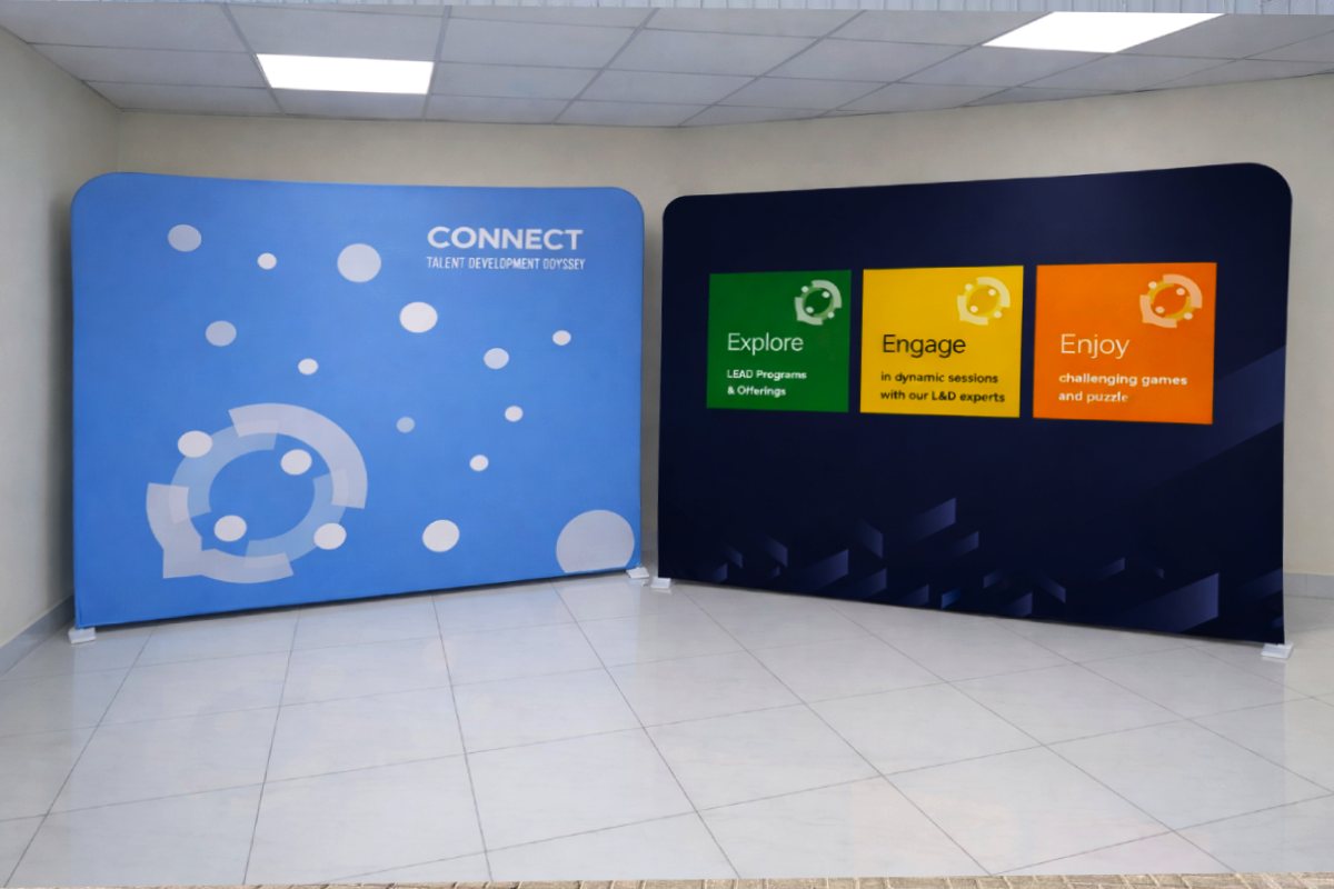 Tension Fabric Backdrop printing and delivery to MBZ abu dhabi by Ninety Nine Advertising LLC