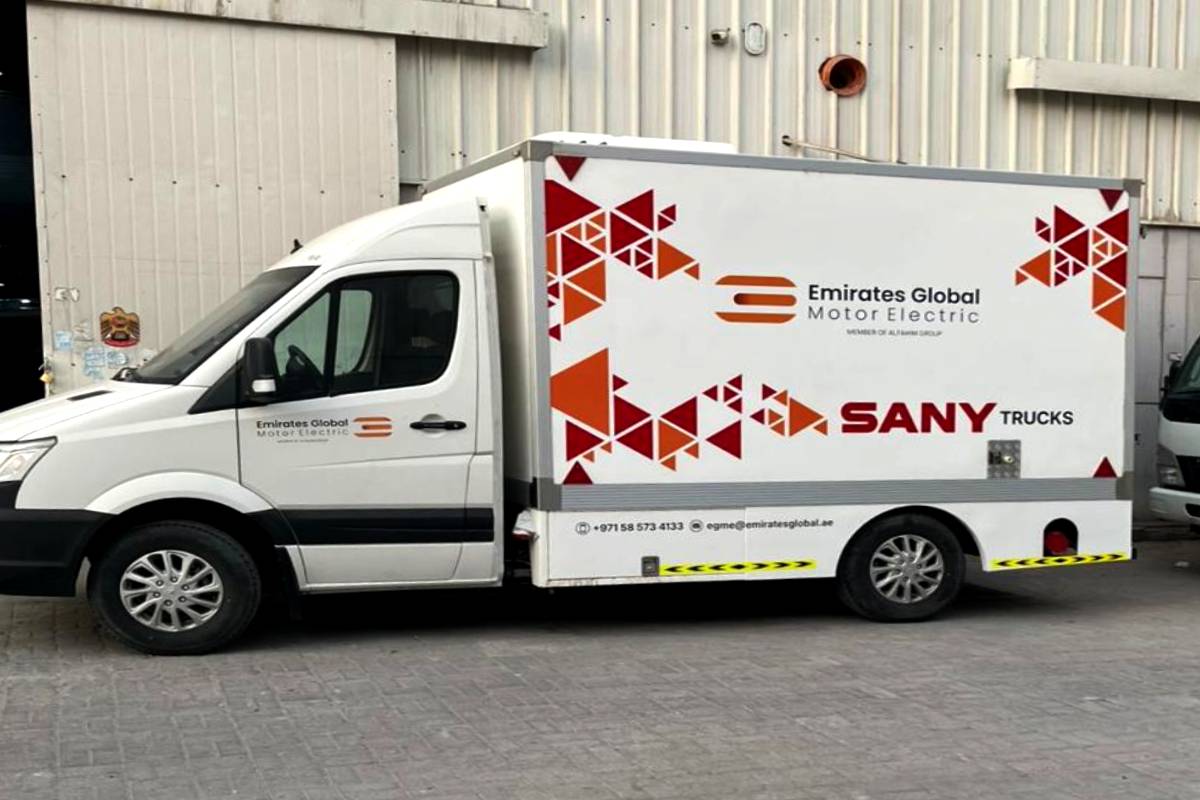 Partial vehicle branding on a SANY-branded van in Musaffah, Abu Dhabi
