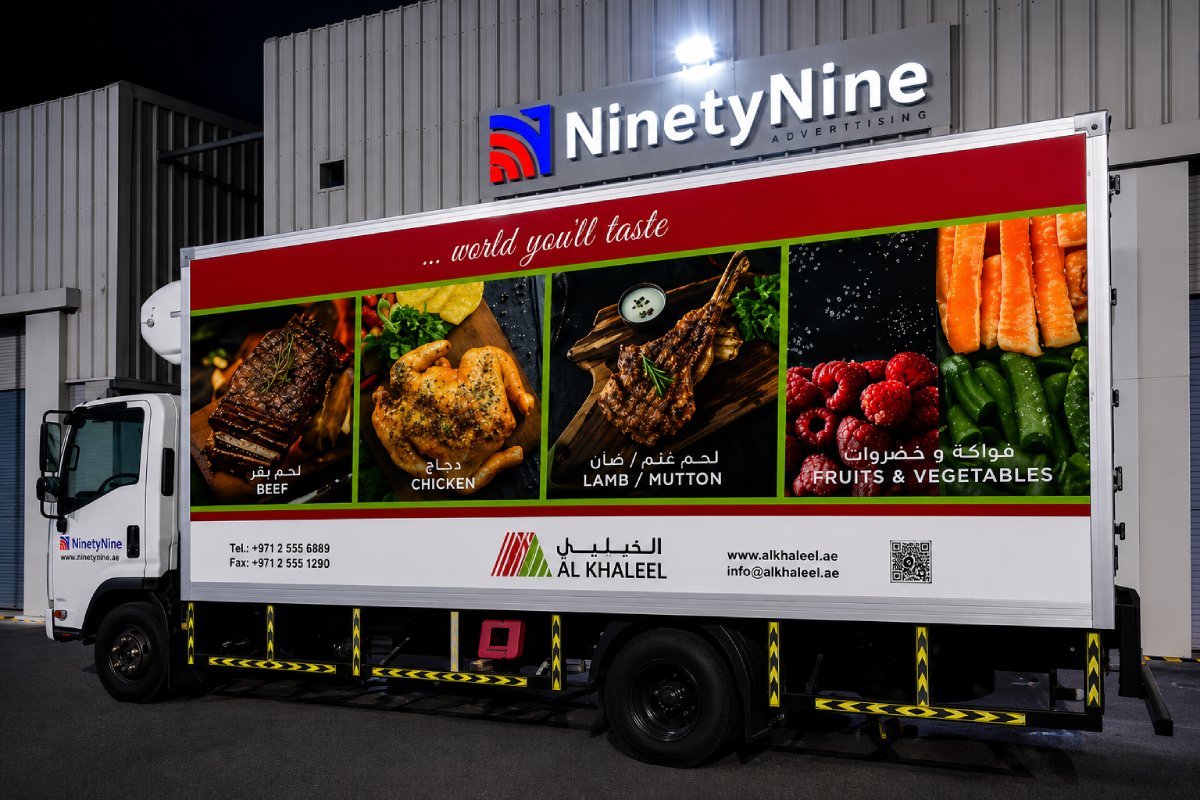 Al Khalil food box truck branding in Abu Dhabi