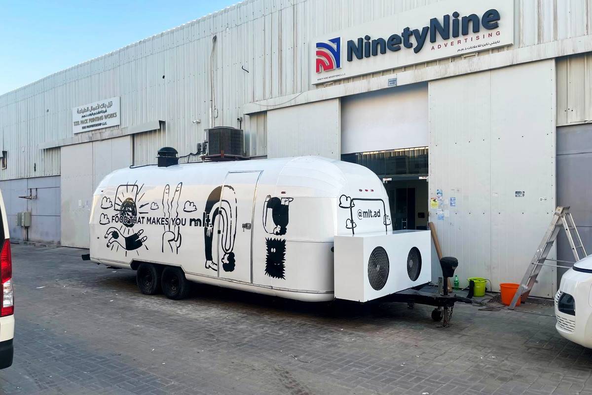 Food truck branding completed at Ninety Nine Advertising LLC for MLT Abu Dhabi