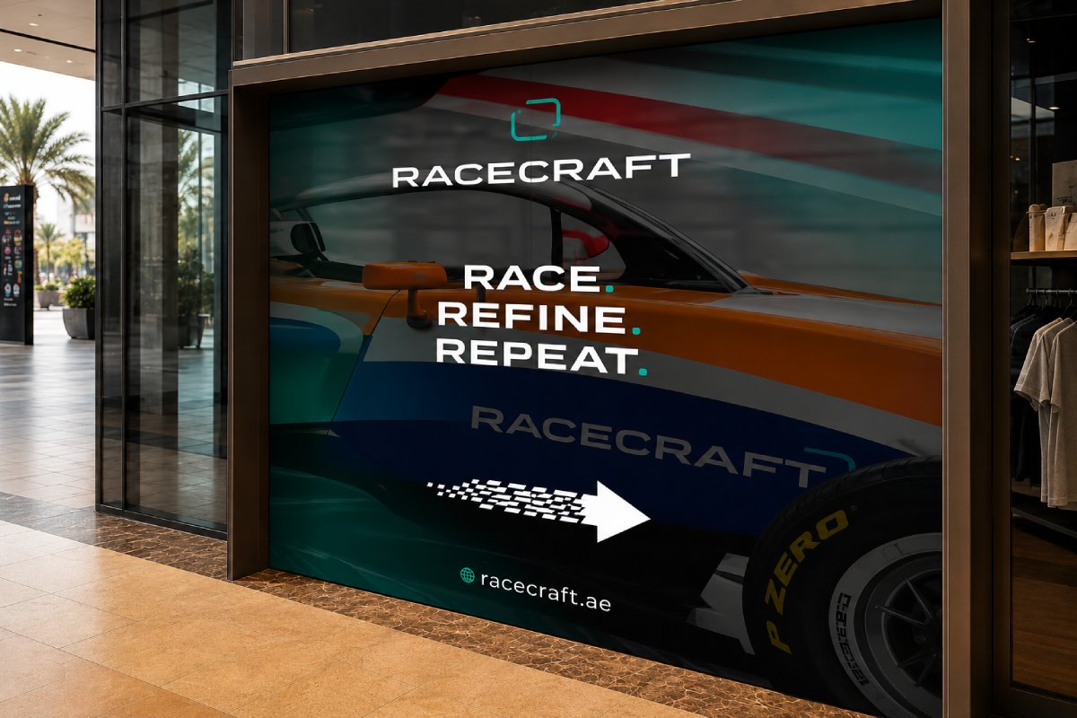 Custom shop-window lettering with clear glass surrounding the text